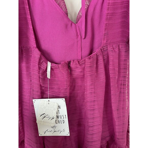 Free People Dress Women Pink Hailey Maxi Balloon Sleeves Tie Preppy Size 2 NWT - Picture 10 of 16